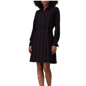 Equipment Harmon Wrap Dress, Zig Zag Midi LS, Rich Black w Colorful Dots, Large
